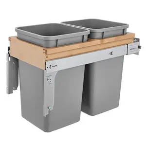 Rev-A-Shelf Double Pull Out Top Mount Trash Can 27 Qt, Grey, 4WCTM-15BBSCDM2