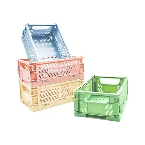 4-Pack Mini Baskets Plastic for Shelf Home Kitchen Storage Bin Organizer, Stacking Folding Storage Baskets for Classroom Bedroom Bathroom Office (5.9 x 3.8 x 2.2)
