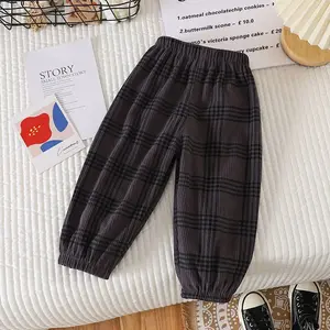 Summer Kids Casual Pants 1-6Y Simple Boys Grid Sweat Pants Korean Loose Thin Children Striped Letter Trousers