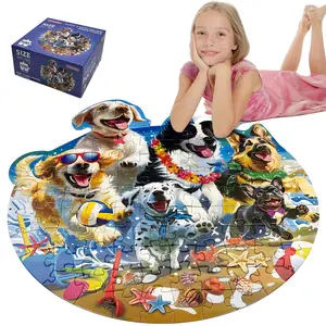 70/100 Piece Large Round Floor Puzzle for Kids Ages 4–6, Puppies Theme Jigsaw Puzzle Toys with Beach & Ocean Animals, Preschool Learning Gift for Boys and Girls
