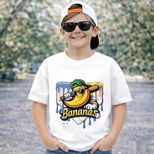 Banana Baseball Drip Shirt, Retro Ice Cream Drip Baseball Tee, Funny Game Day Top, Baseball Fan Gift, Family Banana Matching Tshirt, All-Season Outfit For Boys & Girls Ages 5-14, Perfect For Daily Wear, School Outfits, Family Gathering