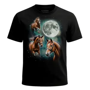 MagicMoon™ | Three Horse Moon, Adult Unisex Cotton Tee, Black