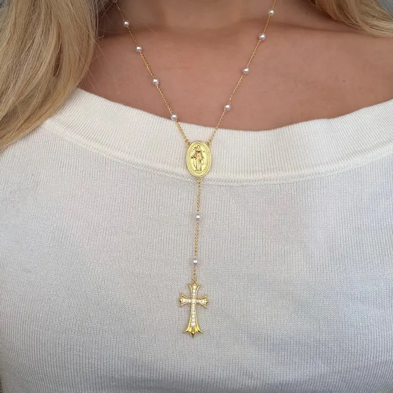EVRY JEWELS Gold or Silver Plated Women's Hypoallergenic Sacred Glow Lariat Necklace