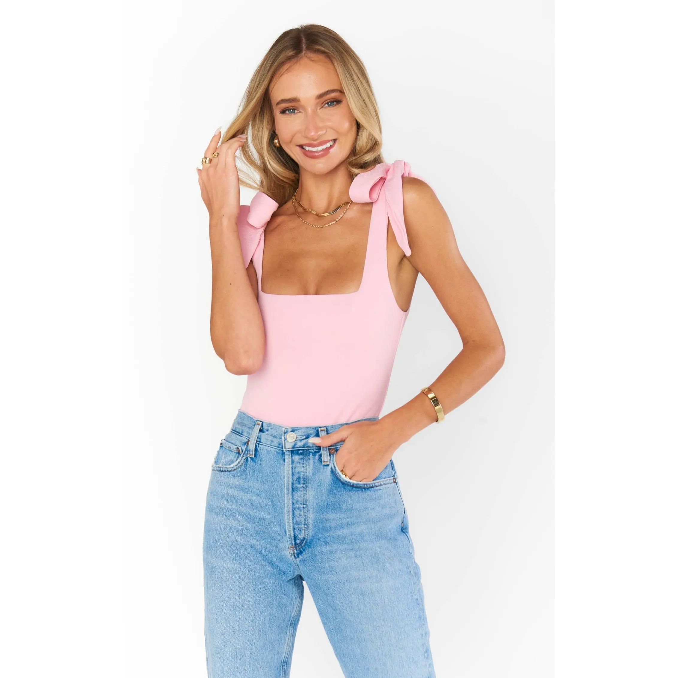 Gidget Bodysuit in Pink Stretch by Show Me Your Mumu