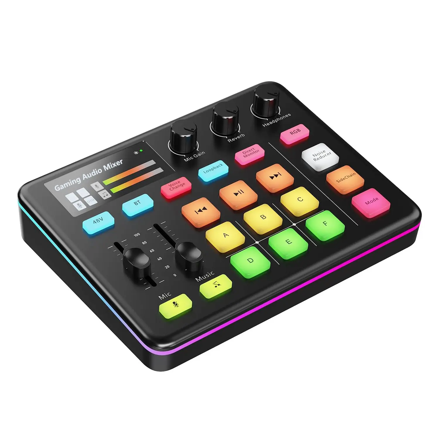 G1 Gaming Audio Mixer Console for PC, RGB Audio Interface with  XLR/48V Phantom Power, Voice Changer, 6 Customized Sound Pads for  for Live Streaming, Podcasting, Content Create, Gaming, Podcast Studio Equipment(Not for USB Mic)