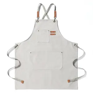 Multi-Purpose Canvas Apron! Adjustable Straps, Multiple Pockets, Durable for Cooking Baking BBQ Painting - Khaki Black for Men Women