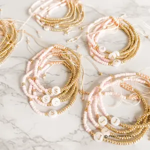 Dainty Initial Bracelet - Pink & Gold Design - Perfect Bridesmaid Gift or Personalized Favor