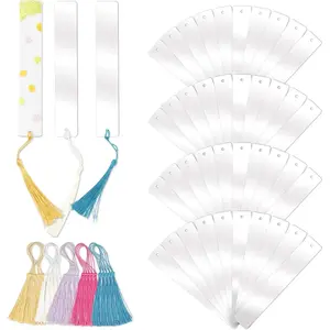 Acrylic Bookmarks Blanks Bulk 80PCS Rectangle Clear Bookmark Plastic Blank 40 Sets with 5 Color Tassels for Vinyl DIY Craft (5.9 * 1.0 inch)