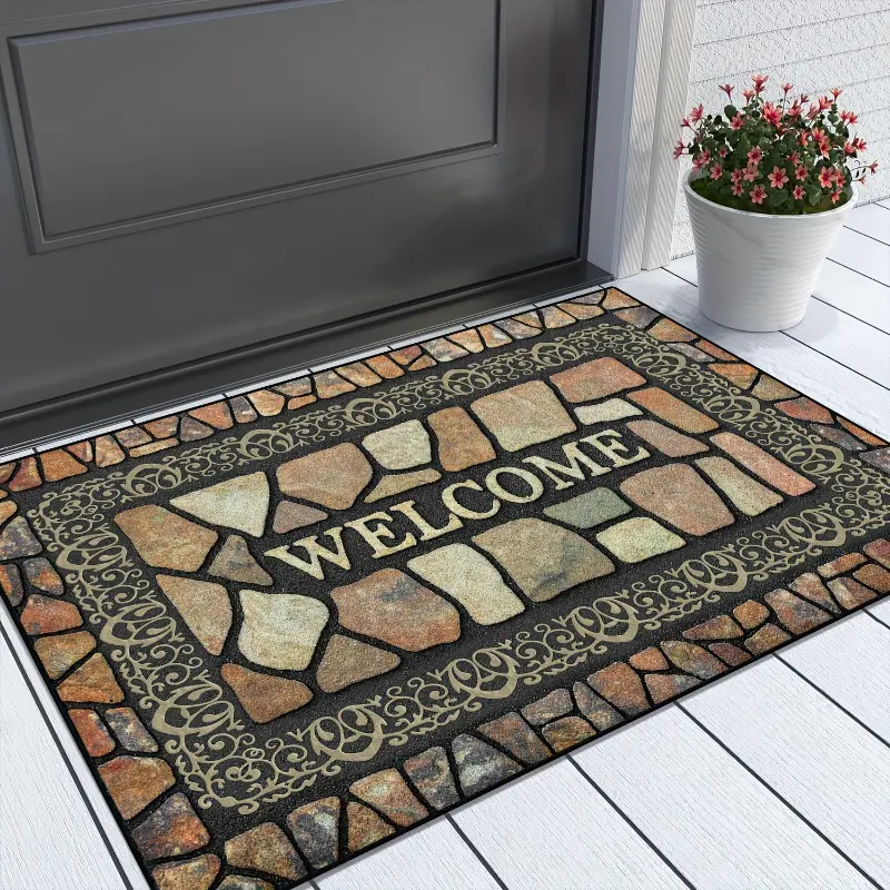 Stone Pattern Non-Slip Decorative Floor Mat - Rectangle Indoor-Outdoor Entrance Carpet, Machine Washable Bathroom Home Supply Bath Mat