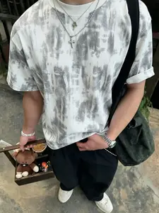 Men’s and women’s styles of American street/cleanfit-style high-end white/gray gradient vertical stripe tie-dye loose short-sleeve T-shirt, suitable for #high-end fashion #American vintage style #cleanfit #mens T-shirt #cityboy daily wear, men’s gift.