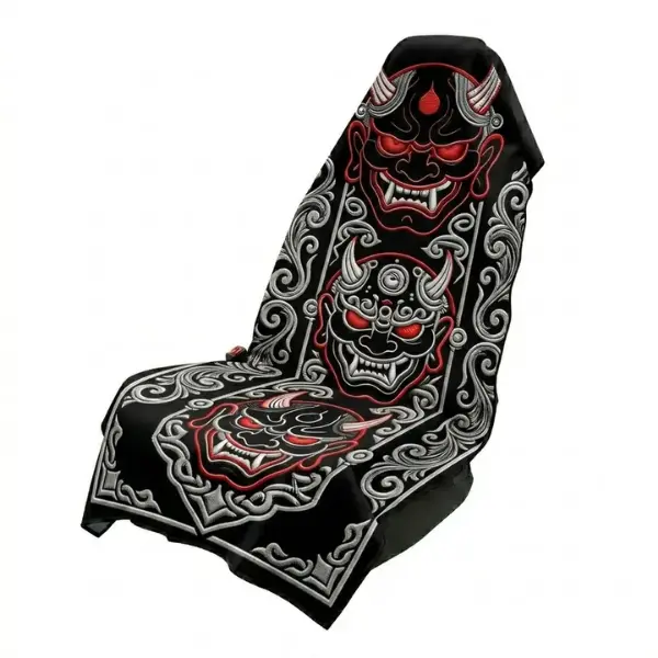 Japanese Oni Mask Car Seat Cover Towel, Red Demon Auto Seat Protector Universal Fit, Universal Fit Automotive Accessory for Gym, Travel, Freedom Lovers Gift