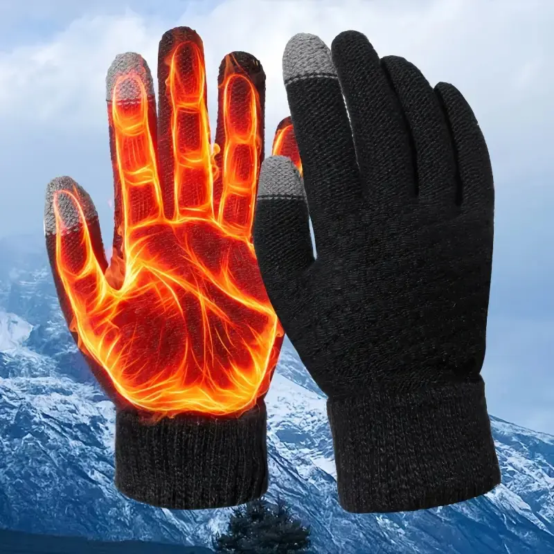 1 Pair Unisex Winter Outdoor Touchscreen Gloves Warm Thick Velvet Finger Gloves Driving and Cycling Gloves Cold Weather Winter Couple Style Fashionable Multifunctional Holiday Date Writing Office High-end Beauty Gloves