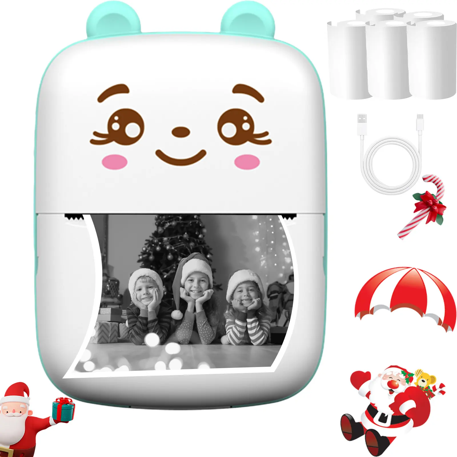 Portable Mini Printer, Pocket Thermal with 5 Paper Rolls, Compatible iOS & Android, Bluetooth-compatible Wireless, Ink-Free Printing