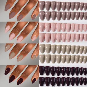 120pcs Oval Fake Nail Art Set, & Peach Acrylic Nails, Medium Length, Includes Jelly Glue & File, Perfect for Daily Use & Parties