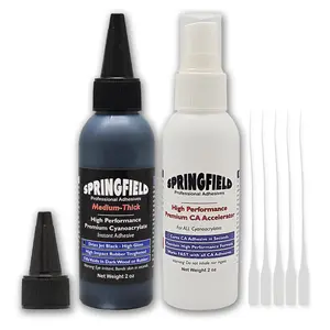 Springfield Professional Adhesives 2oz Black Rubber Toughened CA Glue with Premium Accelerator & Micro Tips for Durable Bonds