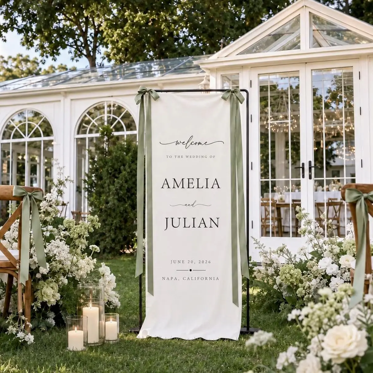 Fabric Wedding Welcome Sign, Personalized Polyester Wedding Banner, Custom Name Date Ceremony Sign