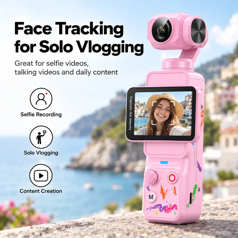 Q17 5K 30fps Handheld Gimbal Camera with 2-Axis Tilt Pan & Face ...