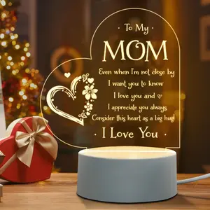"To My Mom" Design Heart-Shaped Acrylic Night Light, Decorative Ambient Atmosphere Light for Bedroom and Living Room Home Décor, Valentine's Day Gift Idea, Decorative Lighting, Bedroom LED Light