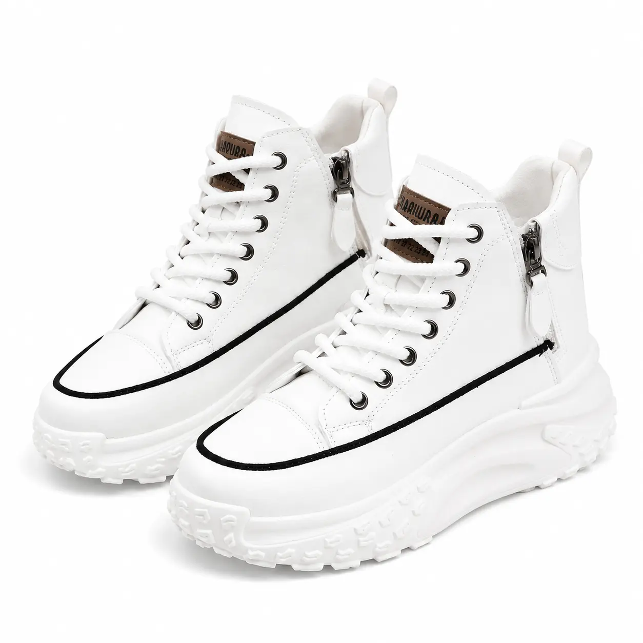 Stylish high-top platform sneakers, ultra-light lace-up shoes with side zipper, comfortable non-slip thick sole trainers, trendy casual footwear for streetwear, everyday wear, and all-day comfort