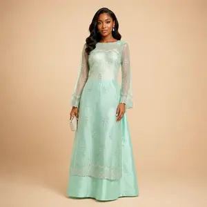 Amira Mint Lace Modest Maxi Skirt Set – Elegant Wedding Guest & Eid Outfit