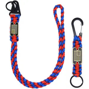 2 count Heavy Duty Braided Paracord Lanyard  with  Flag, Parachute Rope Necklace Keychains, Braided  Lanyard for Outdoor Activities, Camera, , Whistle, Traveling