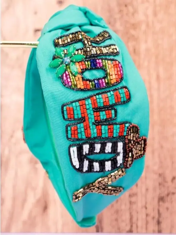Howdy Embellished Turquoise Fabric Knotted Headband