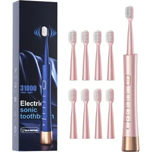 Electric Toothbrush for Adults, USB Rechargeable Sonic Toothbrush with 8 Brush Heads, Smart Timer, 5 Modes, 2-Hour Fast Charge Last 30 Days, Pink