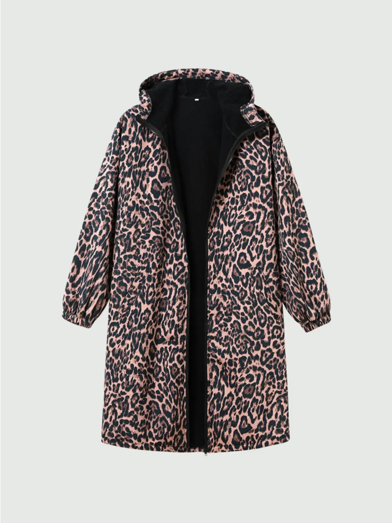 Women's Lightweight Fashion Leopard Print Jacket, Long Slim Fit Winter Coat, Warm Polyester Filled Outerwear for Fall & Winter