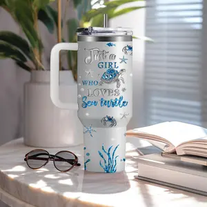 Sea Turtle Tumbler Gift for Women and Men - 40oz Tumbler with Straw & Handle, Stainless Steel Insulated Vacuum, Water Bottle with Turtle & Marine Life Design, Best Gift for Birthday and Christmas
