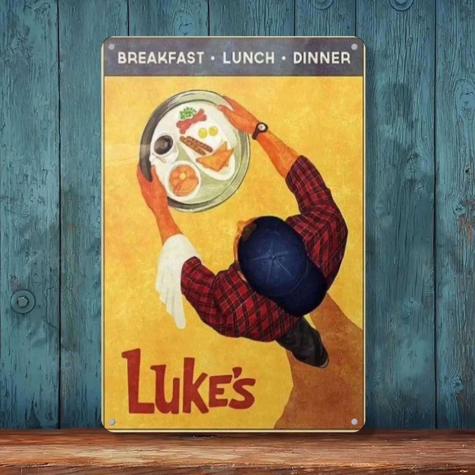 Luke's Diner Breakfast Lunch Dinner Retro Restaurant Tin Sign 8x12in Yellow Food Cafe Wall Decor Metal Tin Sign