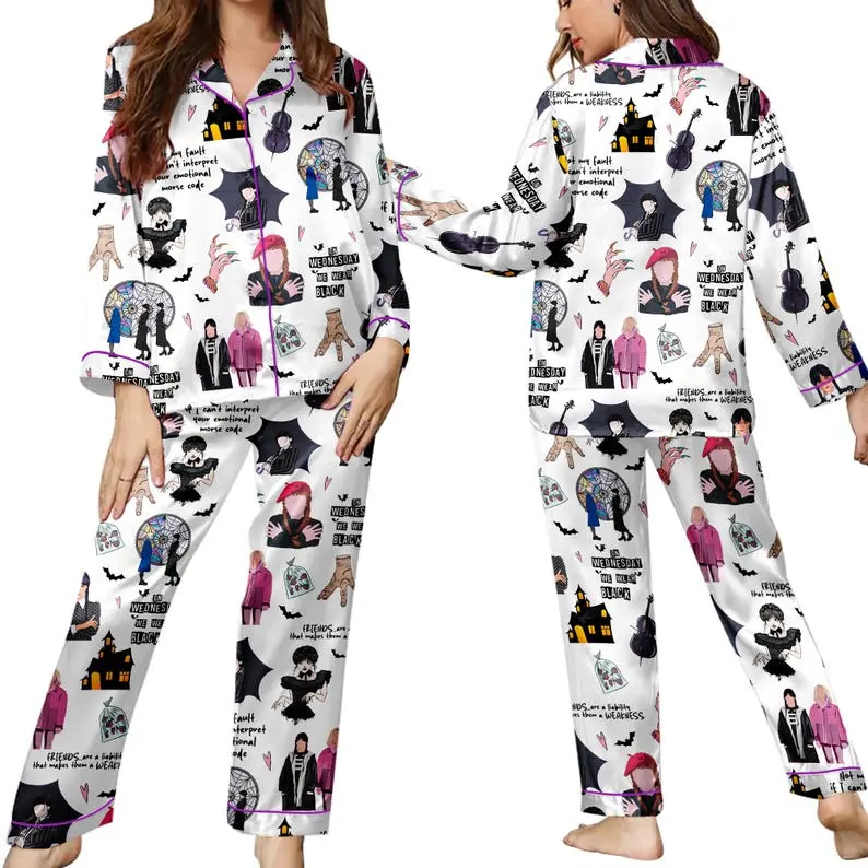 Nevermore Academy Pajamas Set, Addams Inspired Sleepwear, Gothic Fashion, Halloween Costume, Raven Academy Pajamas Set