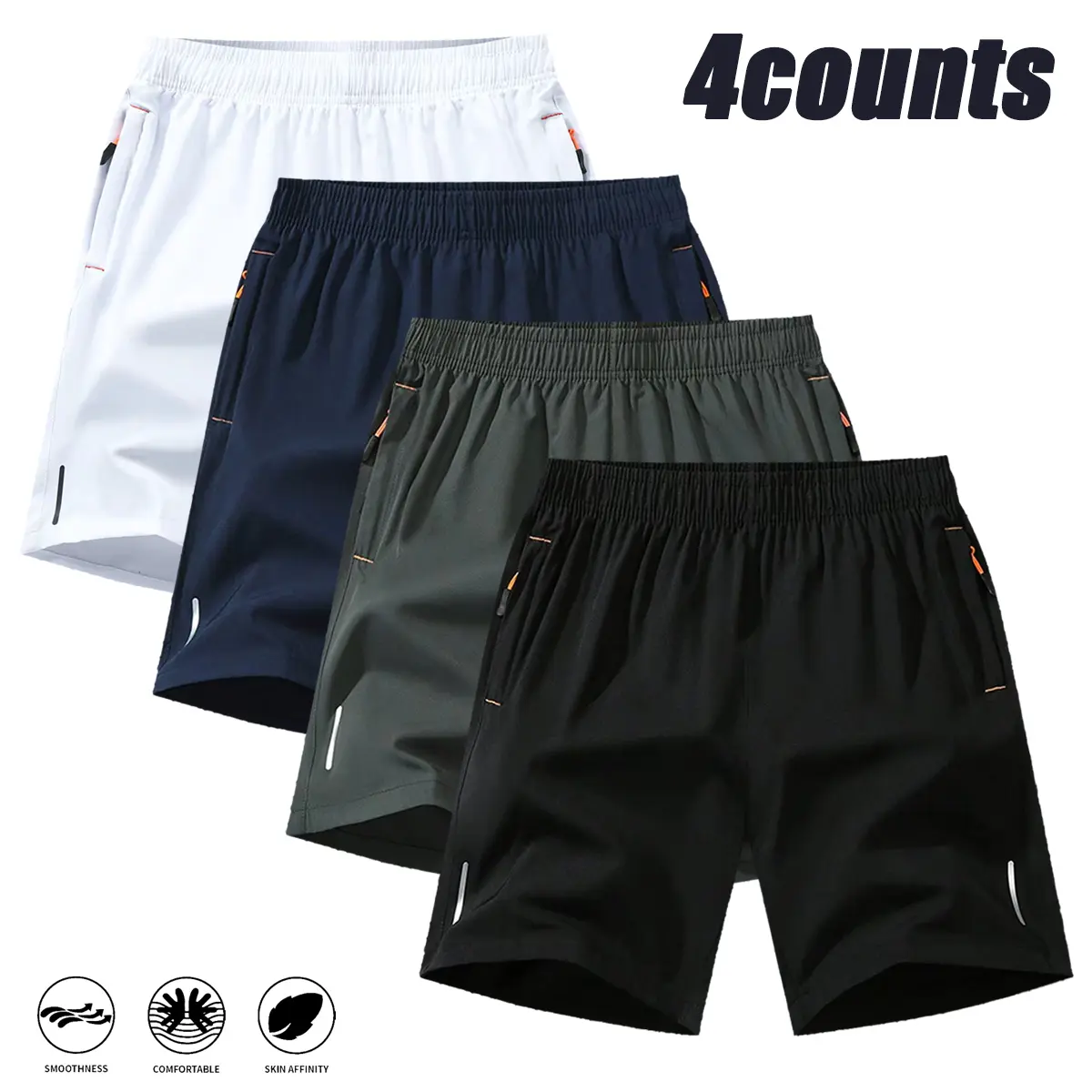 4-Pack Men’s Shorts: Fitness shorts, outdoor casual shorts, everyday commuter shorts, beach shorts, minimalist solid-color shorts; men’s quick-dry shorts, men’s athletic shorts, loose mid-length shorts, men’s casual shorts, summer men’s shorts