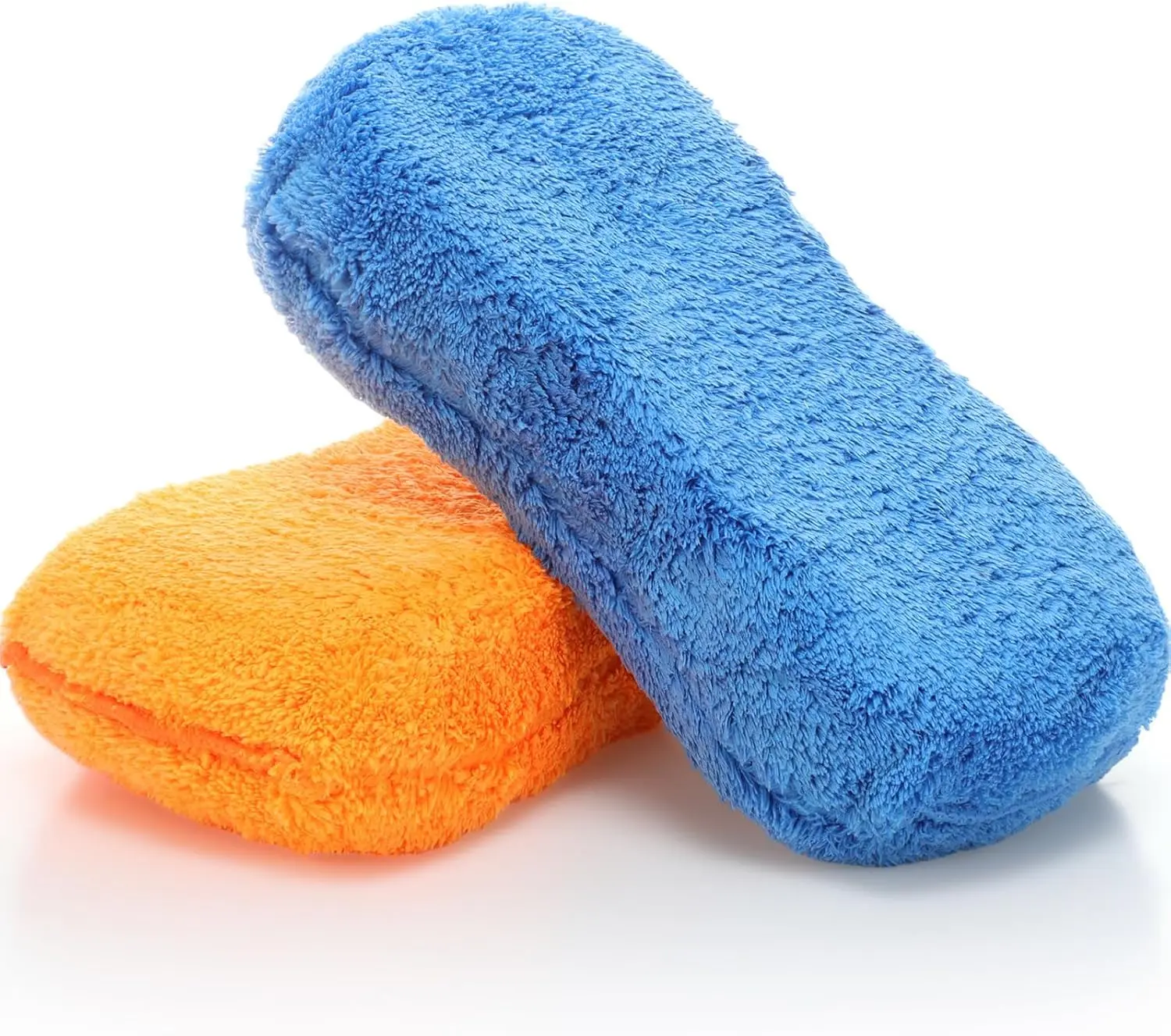 2 Pcs Large Car Wash Sponge for Cleaning, The Microfiber Sponges for Car Washing Supplies, Trucks and Motorcycles (Blue,Orange)