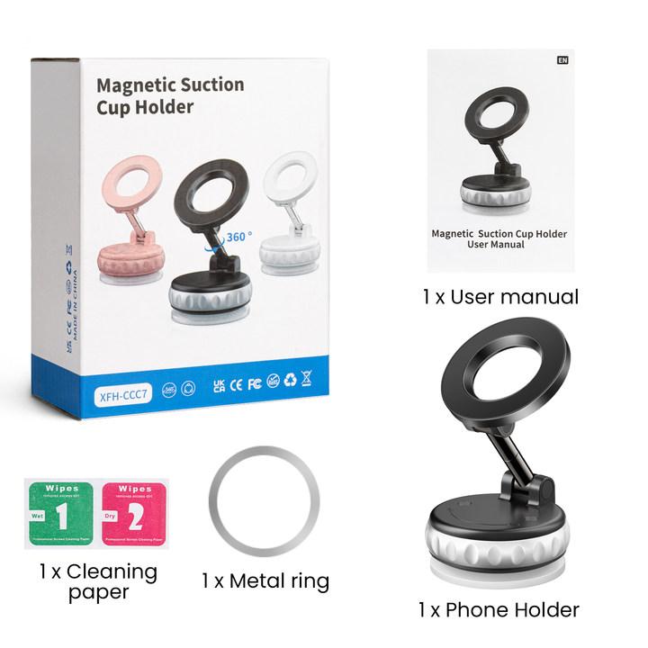 VIWAVE Car Phone Holder, Magnetic Suction & Knob-Type Vacuum Adsorption, Foldable & Retractable, Suitable for Any Flat Surface, for iPhone and All Smartphones