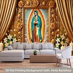 1pc  Flat Our Lady of Guadalupe Religious Wall Hanging Banner - Inch Durable Polyester Party Backdrop, No Power Needed, Easy to Hang for Living Room, Bedroom, Office, Outdoor Decor All Season