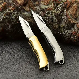 2-piece compact stainless steel folding knife - Multi-functional keychain pocket knife, suitable for outdoor activities, camping and daily use. Made of brass, easy to open box, with pendant design.