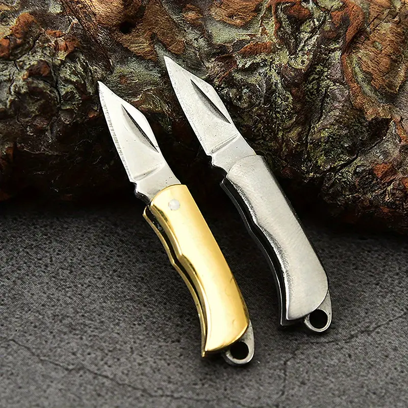 2-Piece Brass Pocket Knife Set with Stainless Steel Blade, Compact Folding Keychain Knife for Outdoor Camping and Box Cutting, Pocket Knives To Carry, Knives To Carry