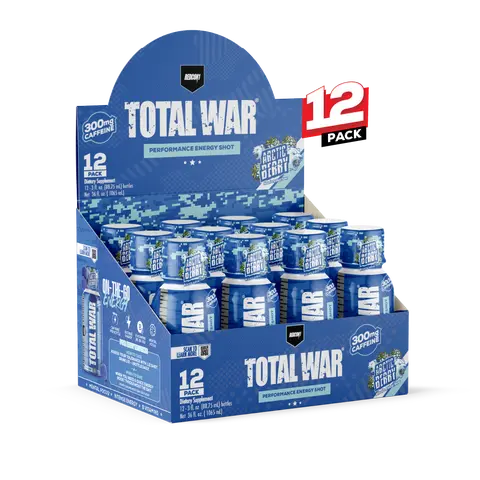 REDCON1 Total War Energy Shots - 300mg Caffeine Shots with B Vitamins & 0 Sugar - Long-Lasting Energy Shot for Focus Support - Fuel Your Workout or Workday (12 Count)