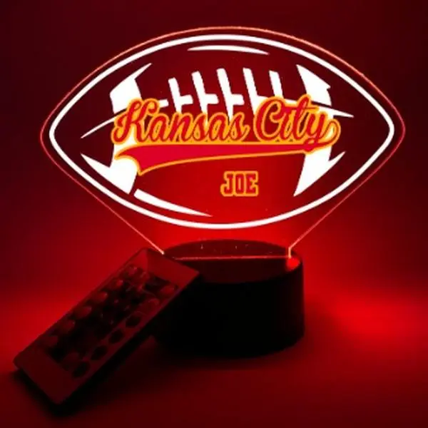 Kansas City Football, UV Printed, Personalized, Multi-Color Light Up Acrylic Display, Desk, Den, Man cave, Room, Gift Décor, For Boyfriend, Girlfriend, Him, Her, Kid Friendly, Birthday, Anniversary, Christmas, Wedding, Favorite
