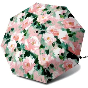 Automatic Folding Travel Umbrella - Windproof & Rainproof, Compact Lightweight Portable with UV Protection & Sun Shade for Girl & Women Outdoor