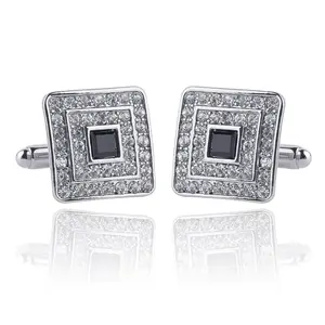 High Quality Classic Luxury Rhinestone Crystal Square Custom Enamel Men's Cufflink Male French Shirt Cuff links Wedding Jewelry