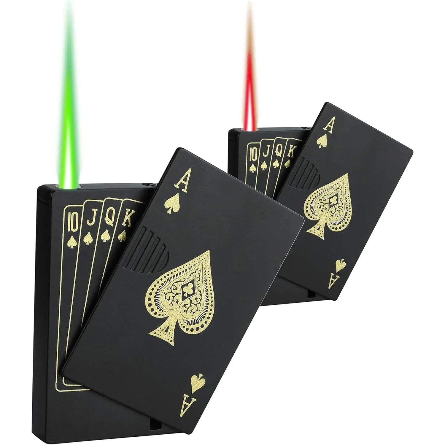 Non-hazardous lighter,Non-hazardous lighter ,Jet Torch Lighter, 2 Pack, Green+Red Flame Ace Card Lighter, Cool Lighter Windproof Poker Design, Refillable Butane, for Outdoor, Indoor, Camping, BBQ, Candle, Birthday, Gift (Without Gas)