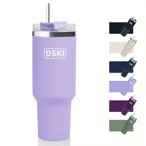 40 oz stainless steel vacuum insulated cup - car kettle with straw and lid, travel coffee cup, can hold hot and cold coffee, tea, and beer (purple)