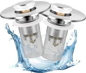 Bathroom Sink Stopper HairCatcher, Universal Pop Up Sink Drain Filter withStainless Steel Filter Basket, Bathroom Sink Drain Strainer Brass Construction Rubber Shower