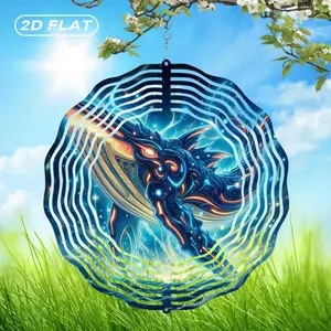 Blue Orange Stained Glass Whale Wind Spinner 10 Inch 2D Flat Bohemian Suncatcher for Indoor Outdoor Garden Decor Weatherproof Holiday Gift for Christmas Halloween Easter Coastal Home