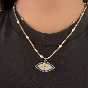 Protect Your Pearls of Wisdom Gold & Pearl Evil Eye Necklace 14k Gold Filled Beads Real Freshwater Pearls Micro CZ Charm 15-17 Inches Layering Friendly