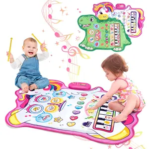 Musical Play Mat,Early Educational 3 in 1 Floor Piano Drum Animal Touch 37" x 26" Play Blanket Montessori Sensory Musical Learning Toys