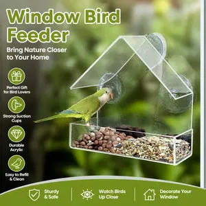 Window Bird Feeder That Brings Nature To Your Window!  Clear Acrylic House Design - Watch Birds Up Close! Outdoor Feeder