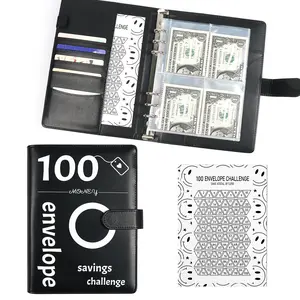 100 Envelopes Money Saving Challenge Binder, A5 PU Leather Budget Binder Book with Cash Envelopes, Fun Way to Save $5,050 (Pink)