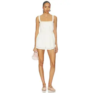 For Love & Lemons Leah Cotton Romper in Cream